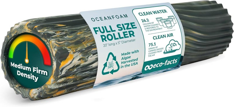 Oceanfoam Tidal Roller - Hunter, Gold & Natural Marbled - Muscle Massage Foam Roller for Back Pain & Stretching - Firm & Ergonomic Wide Wave Textured - Yoga, Athletics, Wellness - Full Size, 20" x 5" - Image 1